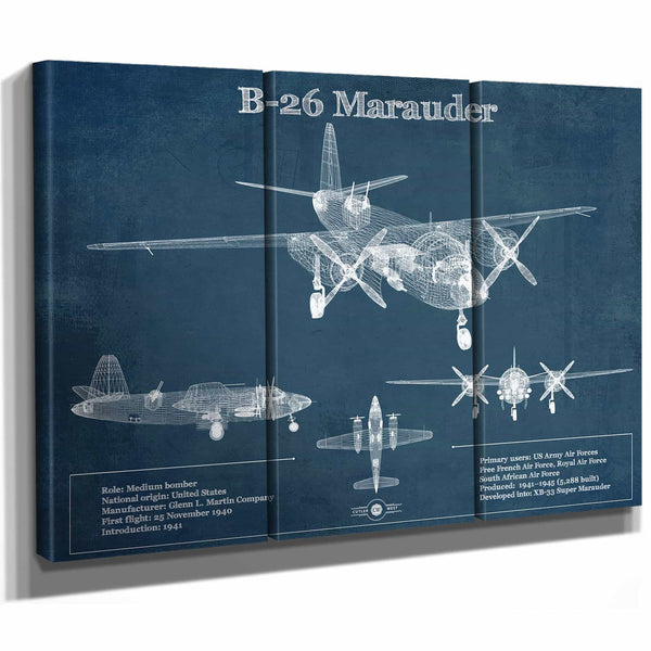 Martin B-26 Marauder - Medium Bomber Vintage Aviation Blueprint Print