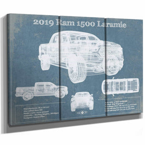 Dodge Ram 1500 Laramie 2019 Vintage Blueprint Auto Print