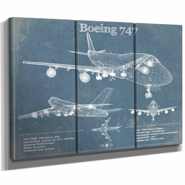 Boeing 747 Vintage Aviation Blueprint Print - Custom Pilot Name Can Be Added