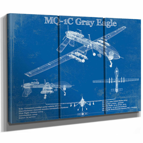 UAV MQ-1C Gray Eagle Vintage Aviation Blueprint Military Print