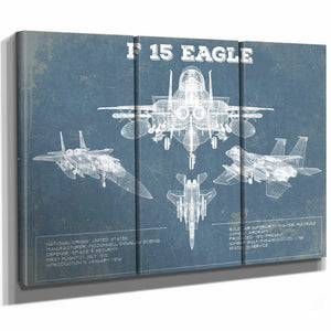 F-15 Eagle Vintage Aviation Blueprint Military Print - Custom Name and Squadron Text