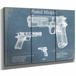 Pistol M1911 Blueprint Vintage Gun Print