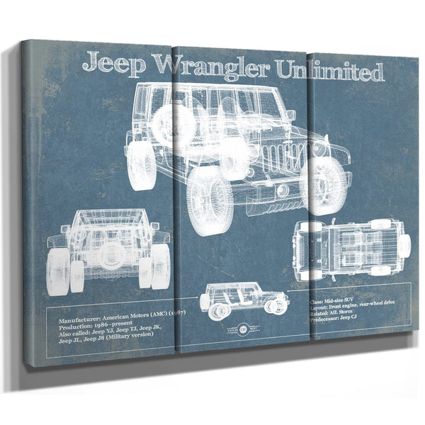 Jeep Wrangler Unlimited Vintage Blueprint Auto Print