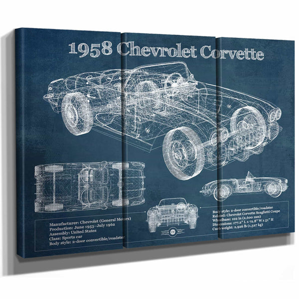 1958 Chevrolet Corvette C1 Blueprint Vintage Auto Print