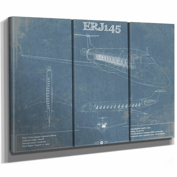 Embraer ERJ145 Vintage Aviation Blueprint with Optional Custom Pilot aviation-2