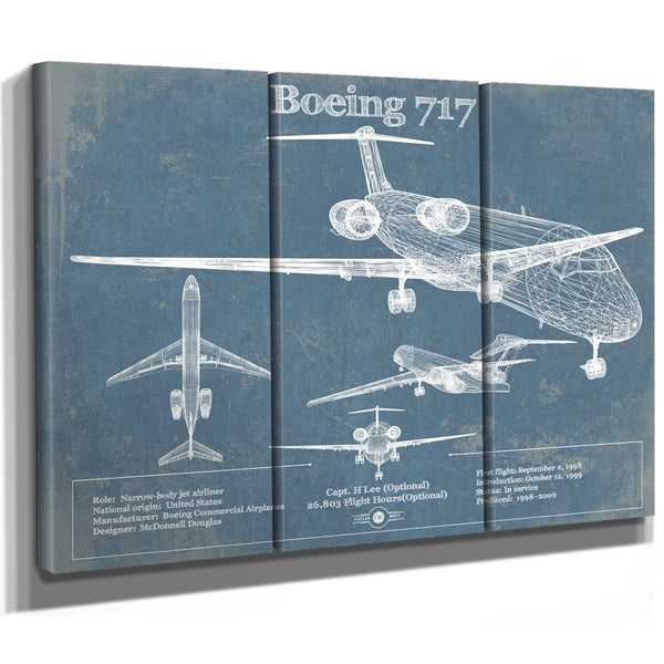 Boeing 717 Vintage Aviation Blueprint Print - Custom Pilot Name Can Be Added