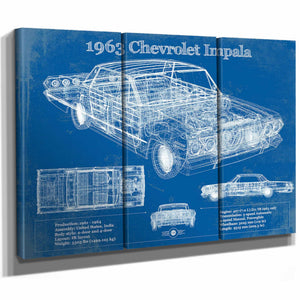 1963 Chevrolet Impala Blueprint Vintage Auto Print