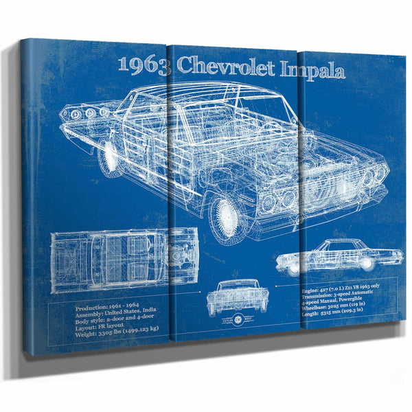 1963 Chevrolet Impala Blueprint Vintage Auto Print