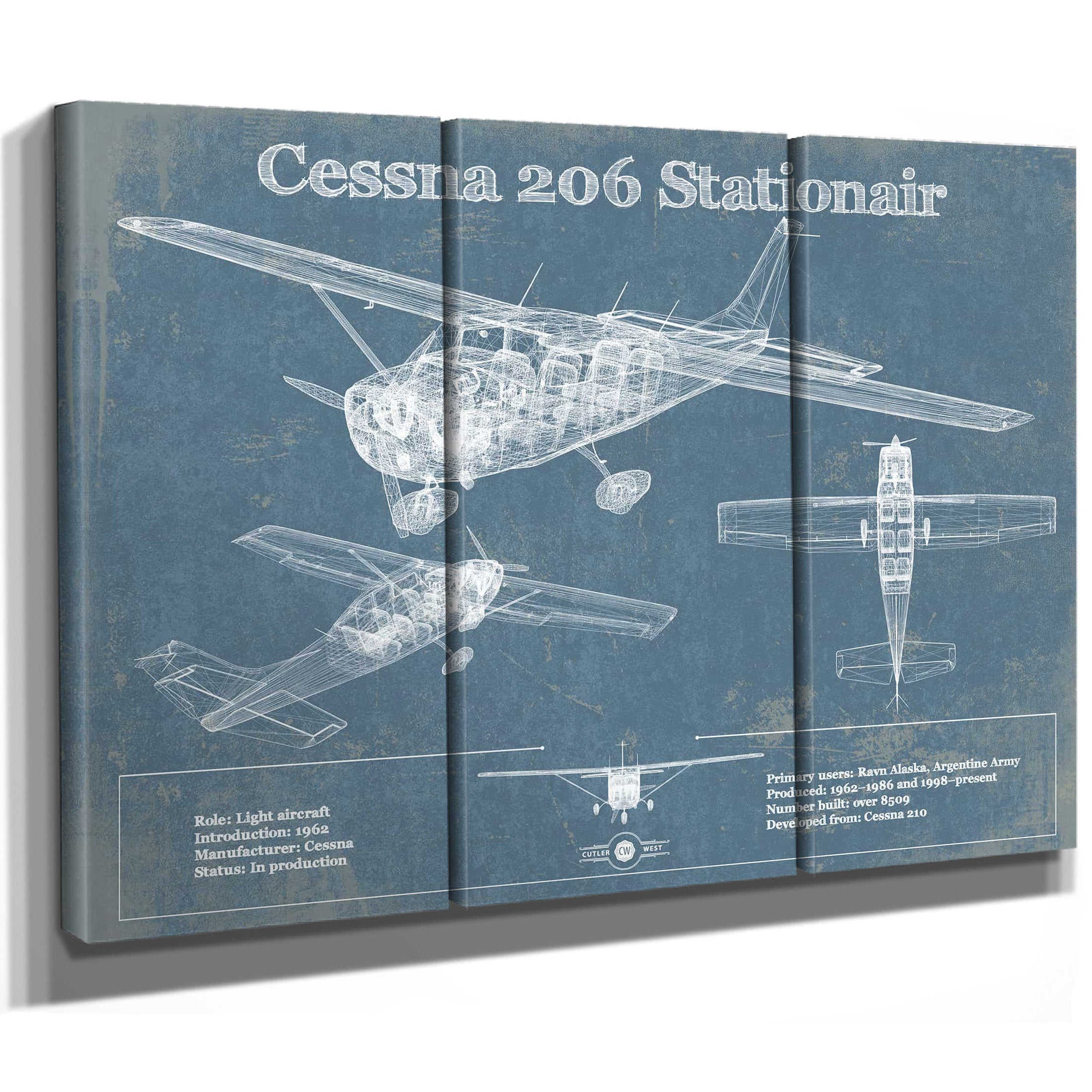 Cessna 206 Stationair Blueprint Airplane Wall Art Print | Cutler West