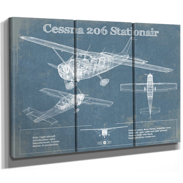 Cessna 206 Stationair Vintage Blueprint Airplane Print