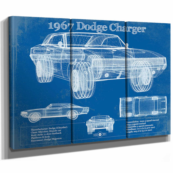 1967 Dodge Charger Vintage Blueprint Auto Print