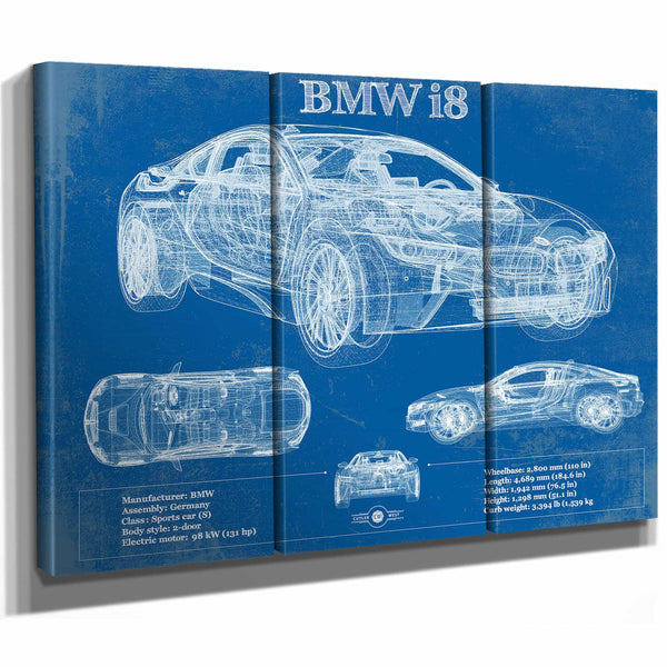 BMW I8 Vintage Blueprint Auto Print