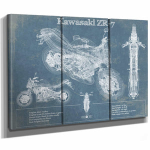 Kawasaki ZR-7 Vintage Blueprint Motorcycle Patent Print