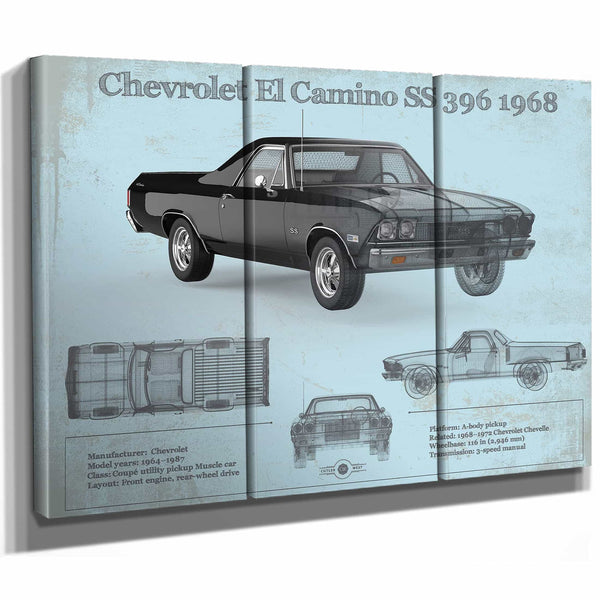 Chevrolet El Camino SS 396 1968 Vintage Blueprint Auto Print