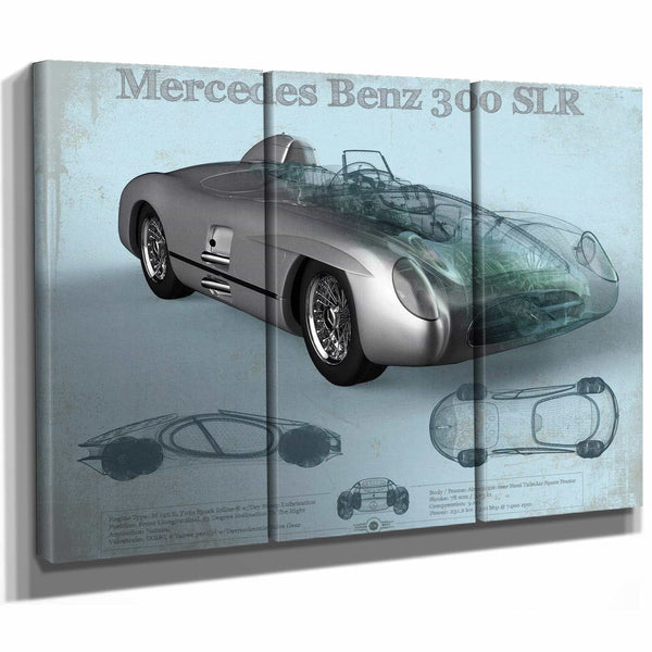 Mercedes Benz 300 SLR Vintage Blueprint Auto Print