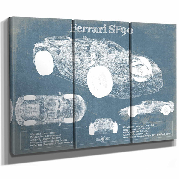 Ferrari SF90 Stradale Vintage Blueprint Auto Print