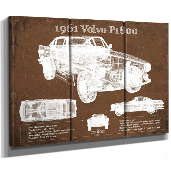 1961 Volvo P1800 Vintage Blueprint Auto Print