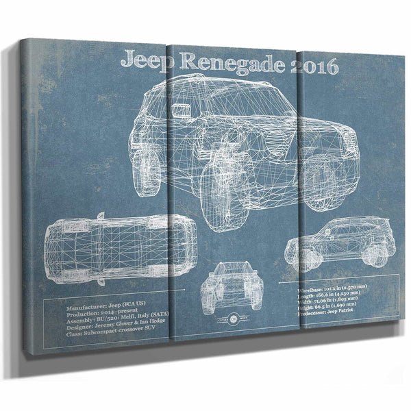 Jeep Renegade 2016 Blueprint Vintage Auto Print