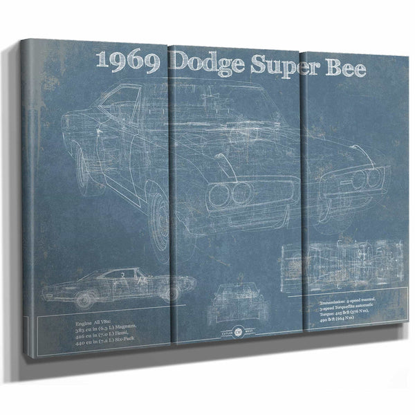 1969 Dodge Super Bee Blueprint Vintage Auto Print