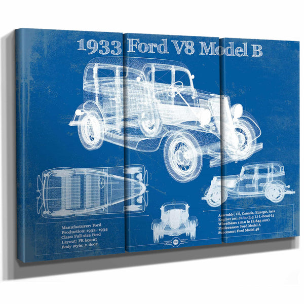 1933 Ford V8 Model B Vintage Blueprint Auto Print