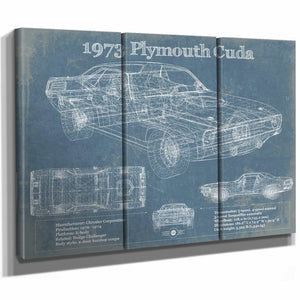 1973 Plymouth Cuda 440 Vintage Blueprint Auto Print