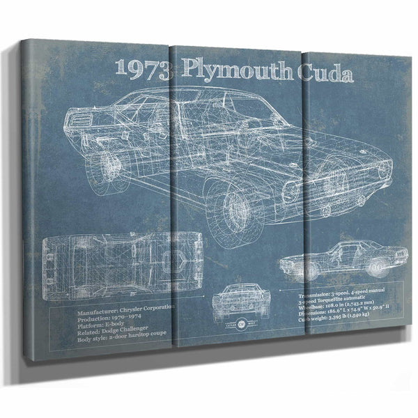 1973 Plymouth Cuda 440 Vintage Blueprint Auto Print