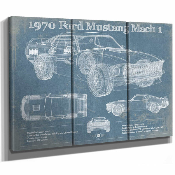 1970 Ford Mustang Mach 1 Vintage Blueprint Auto Print