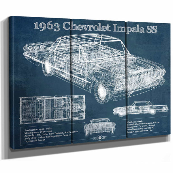 1963 Chevrolet Impala SS Hardtop Sport Coupe Blueprint Vintage Auto Print