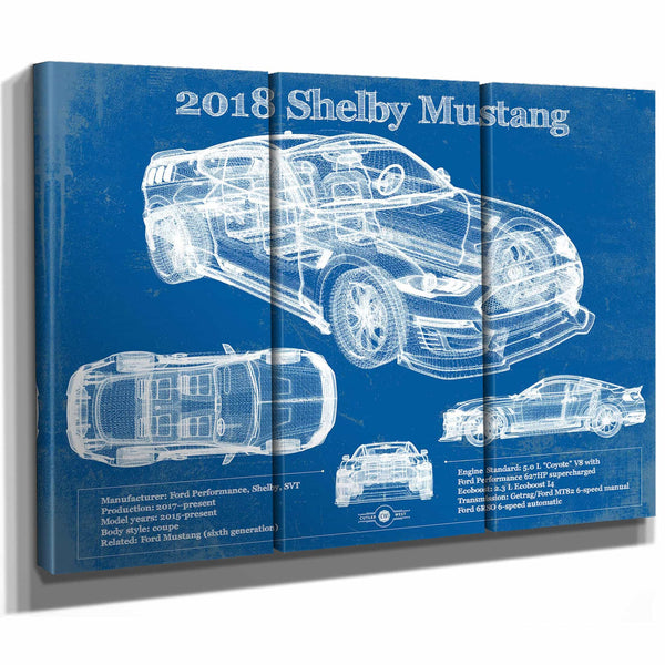 2018 Ford Mustang Shelby Super Snake Coupe Blueprint Vintage Auto Print
