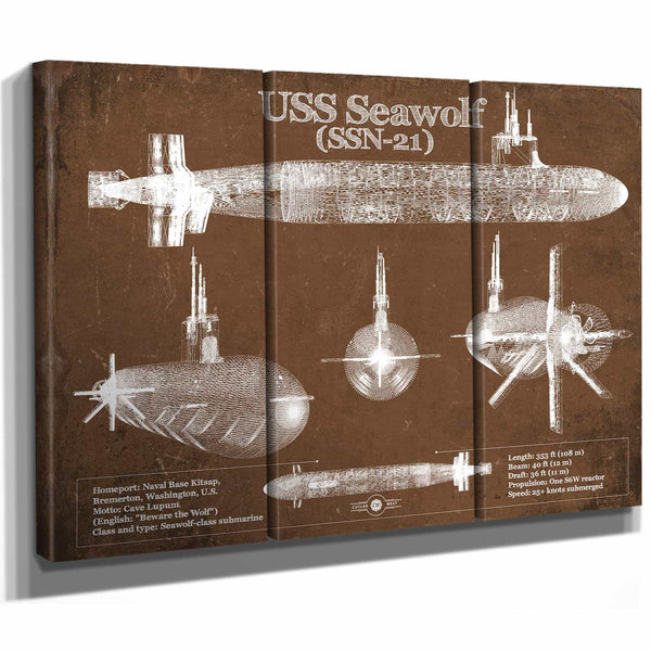 USS Seawolf (SSN-21) Blueprint Original Military Wall Art - Customizable