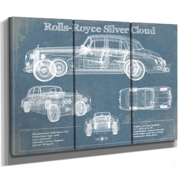 Rolls Royce Silver Cloud Vintage Blueprint Auto Print