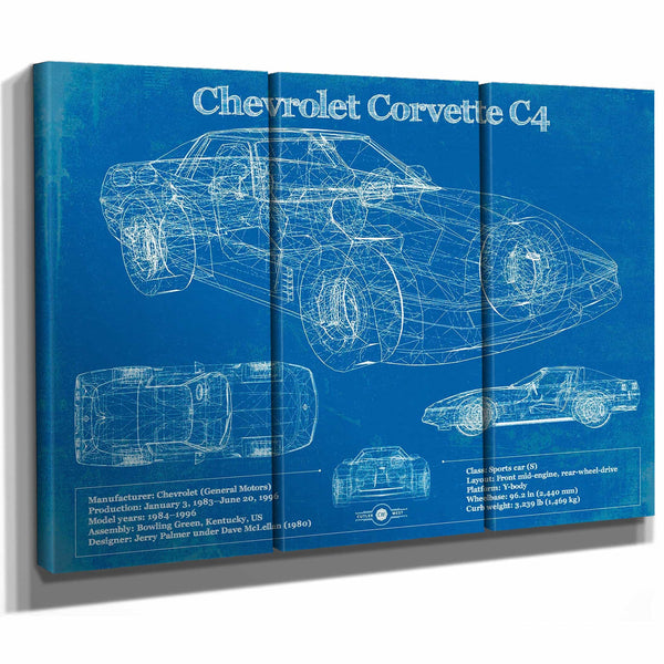 Chevrolet Corvette C4 Blueprint Vintage Auto Print