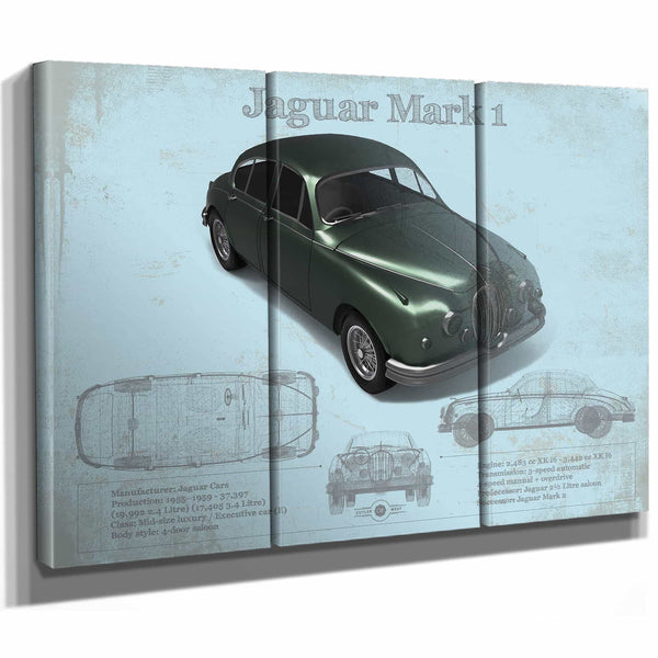 Jaguar Mark 1 (Dark Green) Blueprint Vintage Auto Print