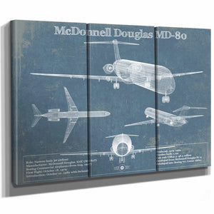 McDonnell Douglas MD-80 Vintage Aviation Blueprint Print