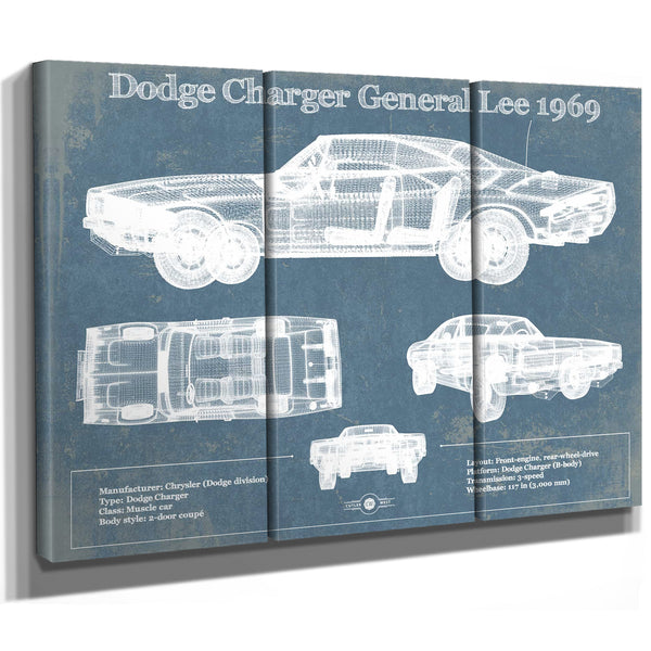Dodge Charger (Mk2) (B Body) General Lee 1969 Vintage Blueprint Auto Print