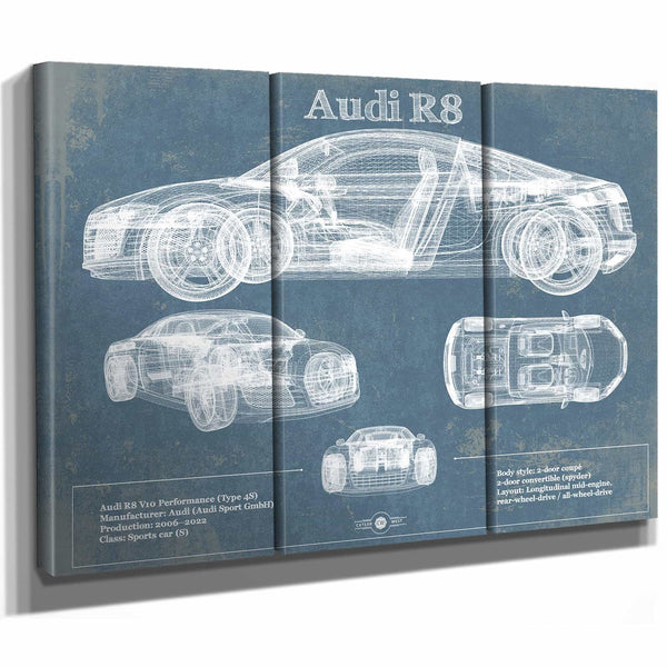 Audi R8 Vintage Blueprint Auto Print