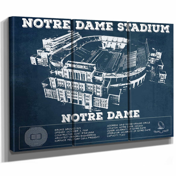 Notre Dame Stadium Vintage Art Blueprint