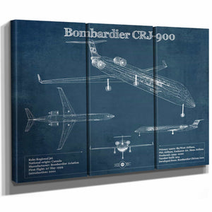 Bombardier CRJ-900 Vintage Aviation Blueprint Print - Custom Pilot Name can be Added