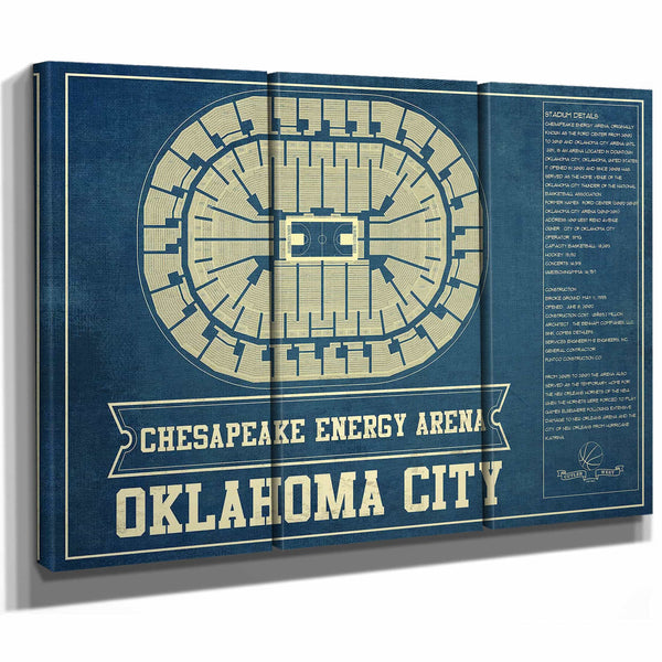 Oklahoma City Thunder - Chesapeake Energy Arena Vintage Basketball Blueprint NBA Team Color Print