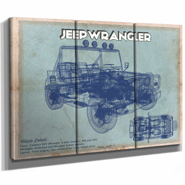 Jeep Wrangler Vintage Blueprint Auto Print
