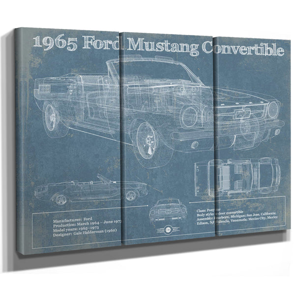 1965 Mustang Convertible Blueprint Vintage Auto Print