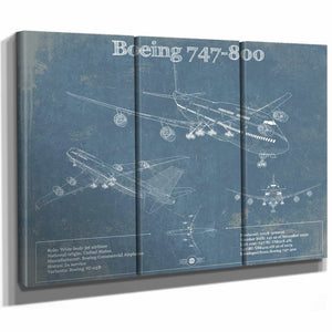 Boeing 747-800 Vintage Aviation Blueprint Print - Custom Pilot Name Can Be Added