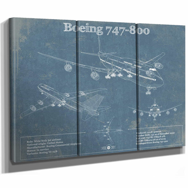 Boeing 747-800 Vintage Aviation Blueprint Print - Custom Pilot Name Can Be Added
