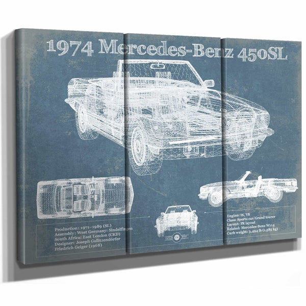 1974 Mercedes Benz 450SL Original Blueprint Art
