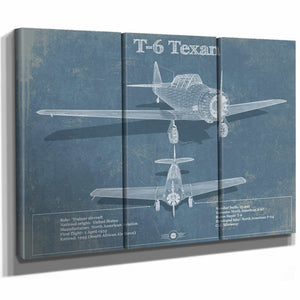 T-6 Texan Aircraft Blueprint Original Military Wall Art