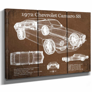 1972 Chevrolet Camaro SS Vintage Blueprint Auto Print
