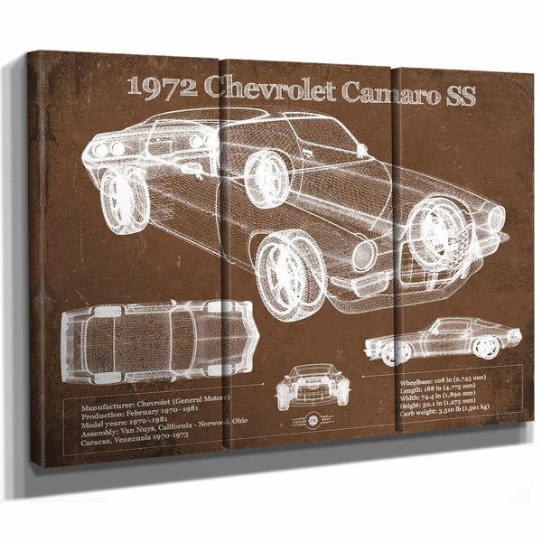 1972 Chevrolet Camaro SS Vintage Blueprint Auto Print