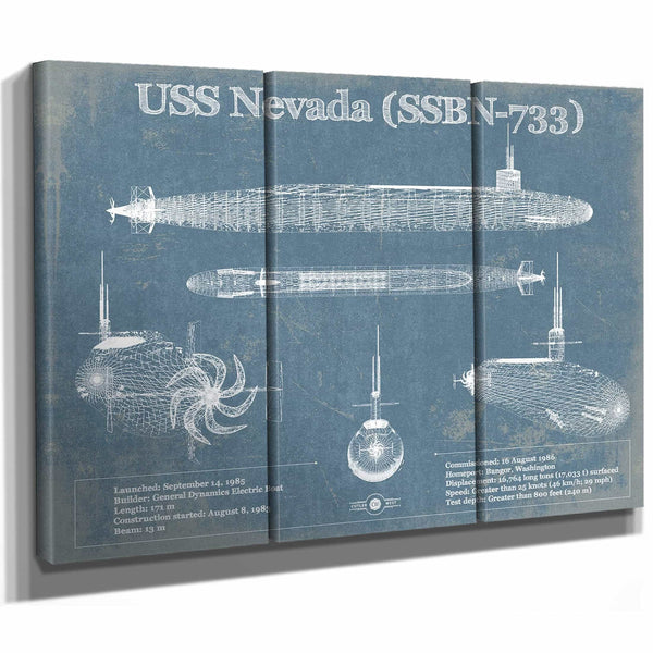 USS Nevada (SSBN-733) - Nuclear Ballistic Missile Submarine Blueprint Patent Original Art - Customizable