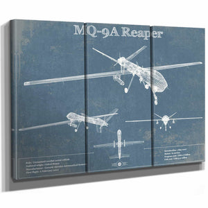U.S. Air Force MQ-9A Reaper Vintage Aviation Blueprint Military Print