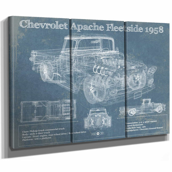 Cheverolet Apache Fleetside 1958 Vintage Blueprint Truck Print